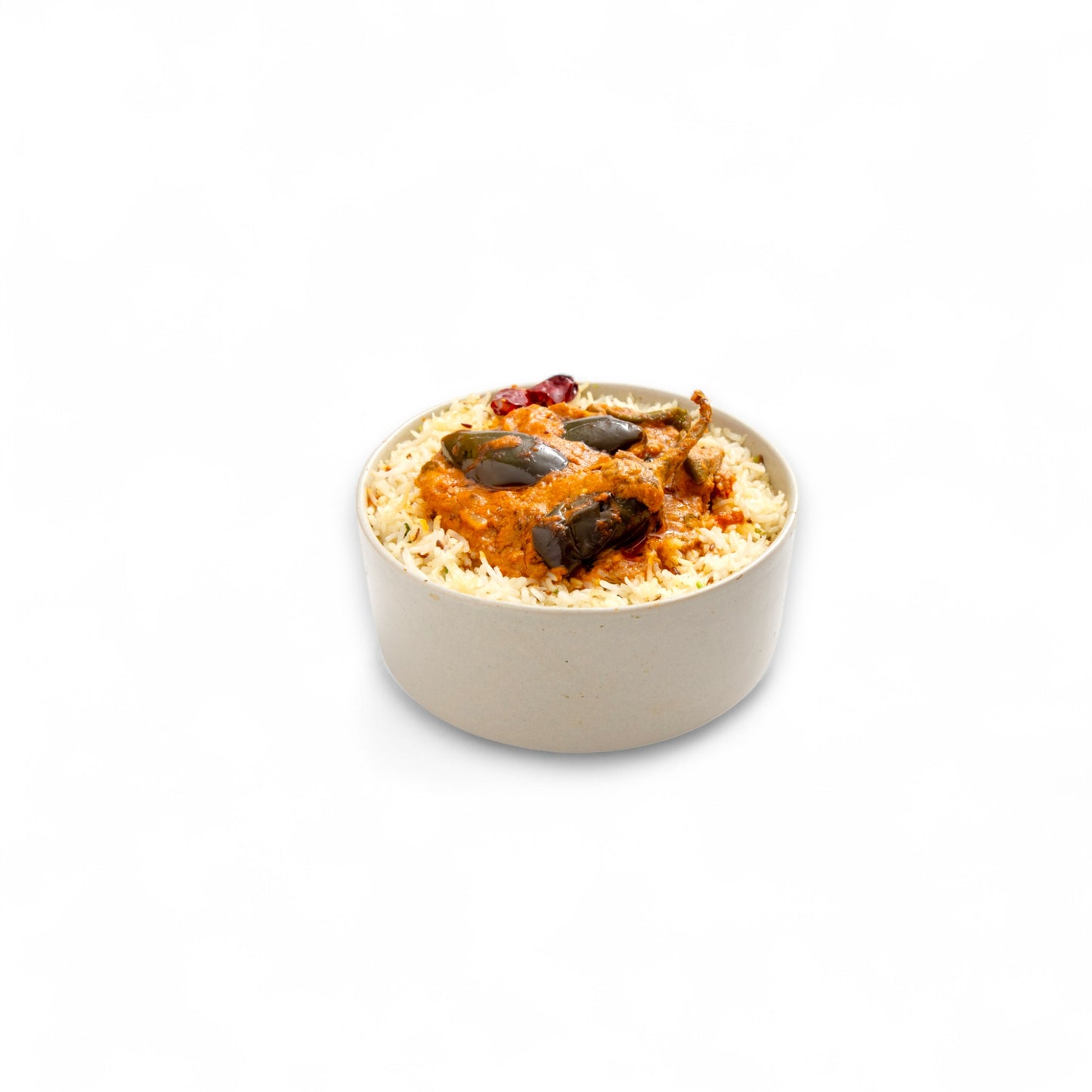 Jeera Rice with Stuffed Aubergine (Vegan)